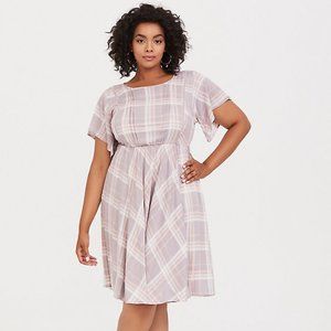 Lilac Purple and Blush Pink Plaid Skater Dress